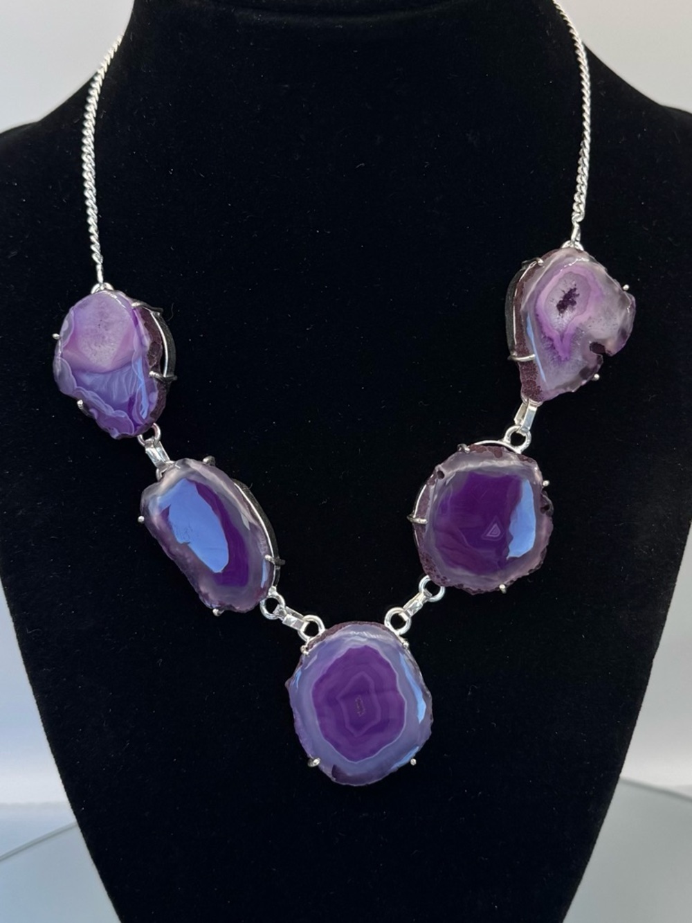 Purple Agate Druzy Slice Statement Necklace - Women Jewelry